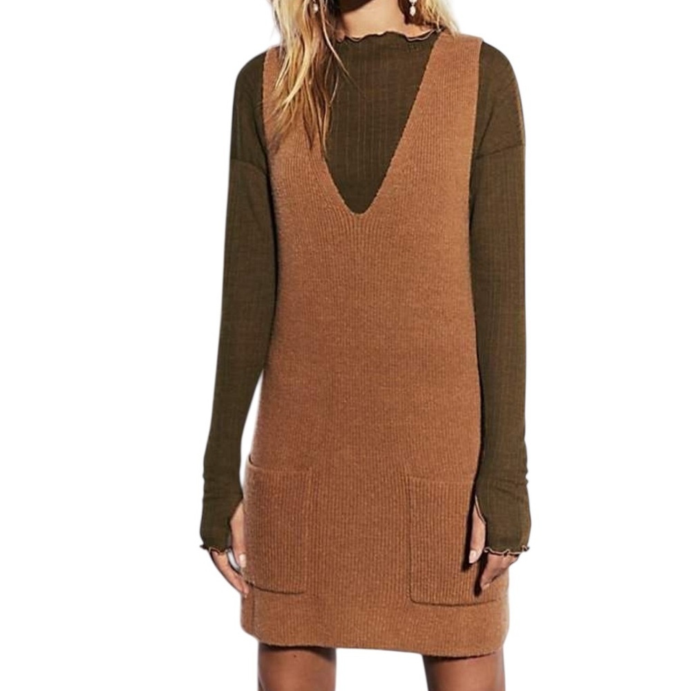 Free People Sweater Knit Mini Dress Boho Grunge Preppy Size Small - Picture 3 of 7